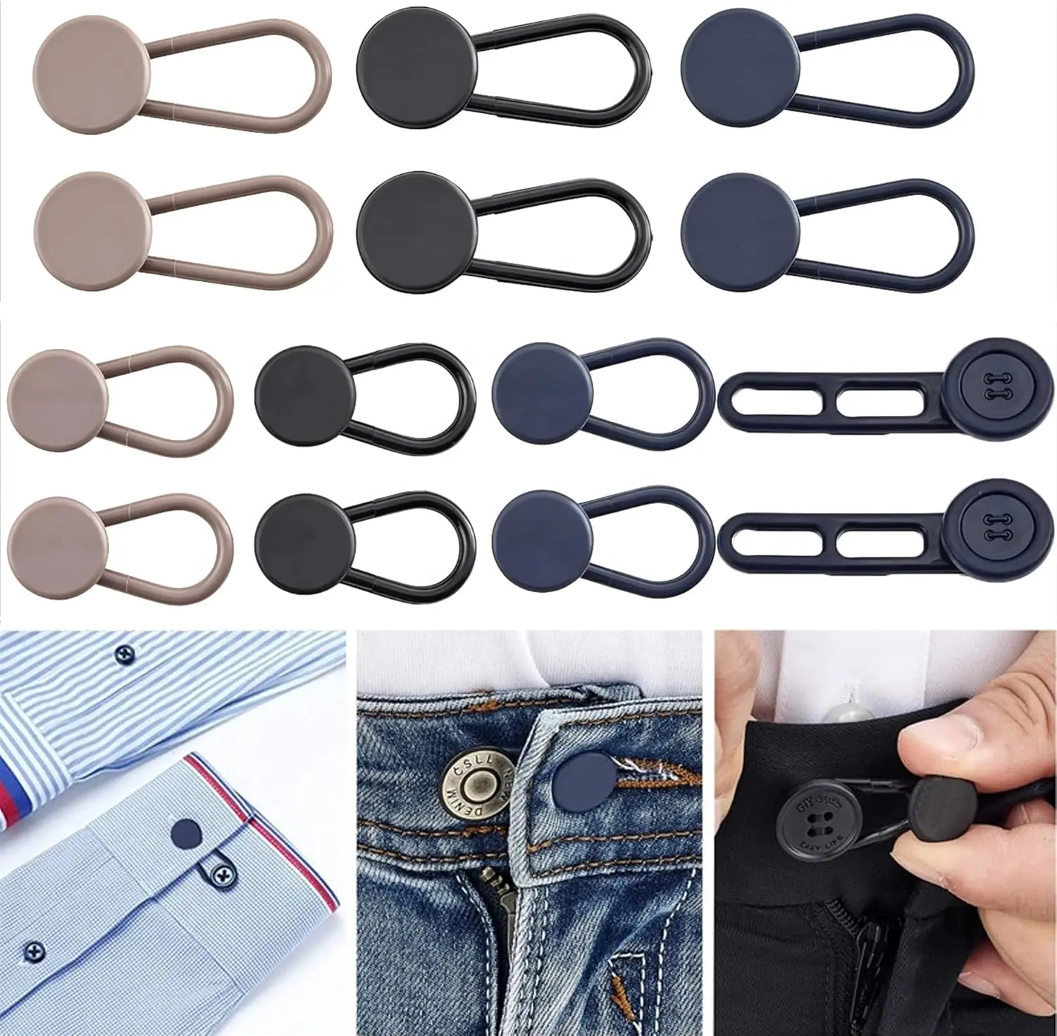 14 count Button Extenders for Jeans & Pants - Pants  Extenders 1-1.8 Inches for Women and Men -  Adjuster for , Shirts,Dress Pants, Collars,Shorts-No Sewing Required