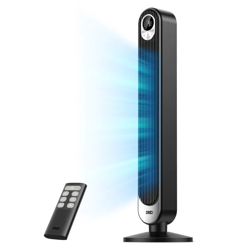 DREO Tower Fan for Bedroom, 28 ft/s Powerful Bladeless Fan, 20dB Quiet, Oscillating with Remote Control, 9 Speeds, 4 Modes, 12H Timer, LED Display, Standing Floor Fan for Home, Office & Indoor Use, 42 Inch
