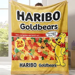 Soft Bear Candy Blanket Flannel Throw, Warm Comfortable Nap Blanket for Sofa Bed, Lightweight Home Gift, Travel Camping Office Chair Cover, Cartoon Pattern Blanket