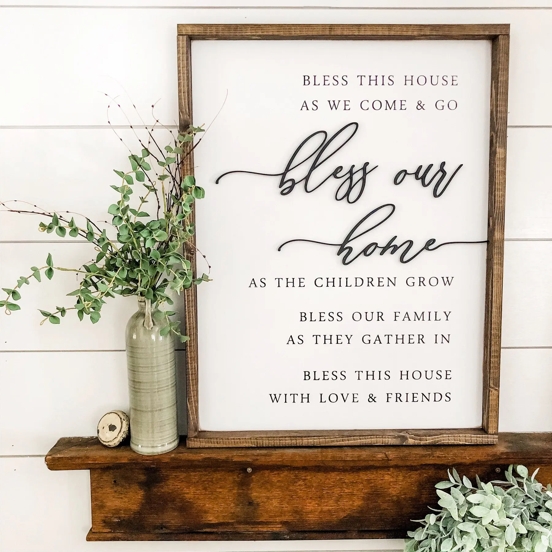 Farmhouse Wood Sign, Bless Our Home, Family Wall Decor, Rustic Mantel Sign, Anniversary Gift for Home Decoration