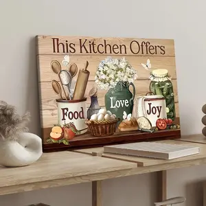 Wooden Frame Canvas Poster, Kitchen Food Love Joy Theme, Modern Art Decor, modern home decor, Decoration, Bedroom Wall Art, Office Mural, Artwork, Ideal Gift, HD Waterproof Wood Grain Print