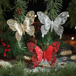 3Pcs Christmas Decoration Butterfly, Glittering Christmas Tree Decorations, Elegant and Exquisite Butterfly Ornaments, Suitable for Christmas Decoration Ornaments Hanging, Christmas Ornament Set, Party Decoration