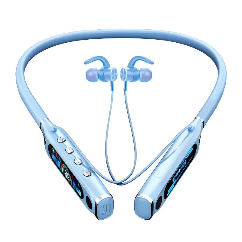 Blue Neckband Bluetooth 5.4 Audios - Adjustable Hands-Free Wireless Headphones, Magnetic Headset, 80-Hour Battery Life with LED Display, Comfortable Fit for Running, Workouts, Bluetooth 5.4 Wireless Headphones