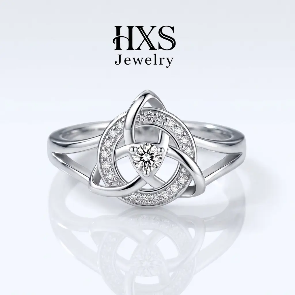 Women's Celtic Knot Triquetra Cubic Zirconia Gemstone Ring, Crafted from Pure Silver, Spiritual Protection Jewelry for Engagement & Daily Wear Gift