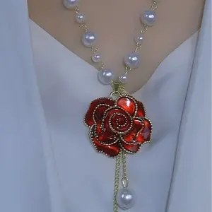 LisiZen Camellia Sweater Chain Necklace for Women, Chic Modern Design, 2025 New Fashion Jewelry Accessory DZXL3822 Gold Flower Pendant