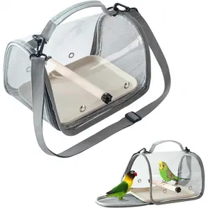 Portable Bird Travel Carrier with Breathable Mesh Windows Hands Free Parrot Backpack for Vet Visit Shopping Hiking, Clear View Small Pet Cage with Easy Clean Removable Tray and Perch outdoorfun