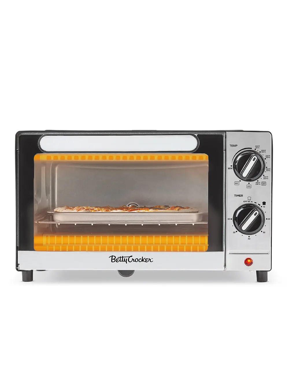 Betty Crocker 9L Toaster Oven, 2-Slice Toaster with Chrome Plated Front, Stainless Steel Handle, Bake, Broil & Toast Functions, Easy Control Dials, Includes Baking Pan & Rack, BC-5665B, Black/Silver, Kitchen Appliances, Multifunction Oven