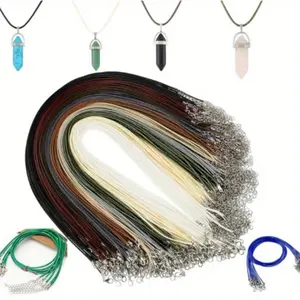 120 Pieces 20 Inch Waxed Leather Necklace Cord Bulk with Clasp Colorful Necklace Bracelet Chains String Rope Cord for Jewelry Making Pendants Charms(Earth Tone)