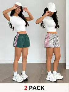 Women's Summer Camo Print Casual Streetwear Shorts, Bottom, Camouflage, Loose-Fit Elastic Waistband, Comfortable Daily Wear, All over Print Design, Womenswear