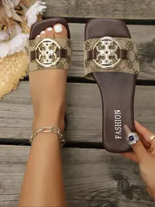 Women's Summer Flat Sandals, Metal Buckle Design, Comfortable Lightweight Footwear, Perfect for Daily Wear & Casual