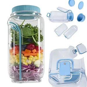 Original Salad Jar, Portable Salad Jar, with Leakproof Dressing Compartment Side Open Salad Container , Suitable for Work, Outdoor, Travel