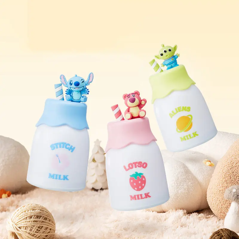 Disney Fluffy Season Series Milky Night Light - Soft Silicone Touch Control Small Lamp, Bedside Table Decor, Milk Bottle Squishy Gift for Disney Fans, Nursery Home Decor Statue