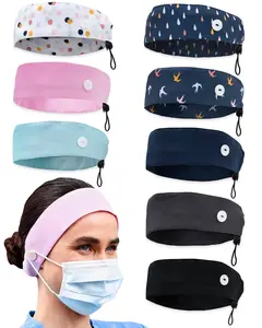 Tribe RN 8-Pack Nursing Headbands with Buttons for Masks - Wide Ear Saver Design with Face Mask Button for Medical, Surgical & Dental Nurses - Reusable Fabric Headband for Women (Bird Art)