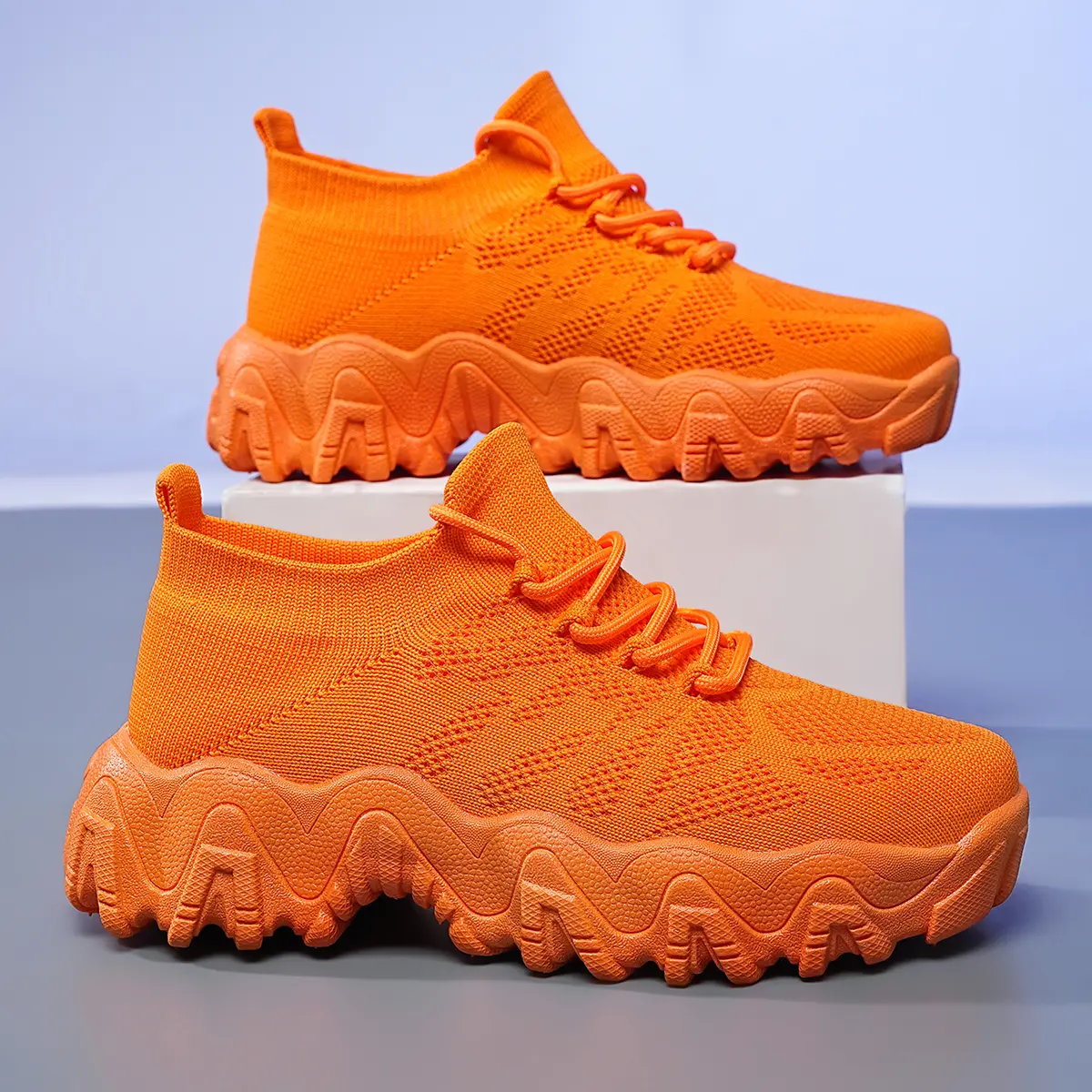 Women's Bright Orange Wide Fit Sneakers - Extra Wide Toe Box with Wave Sole Design for All-Day Comfort, Year-Round Shoes for Women​