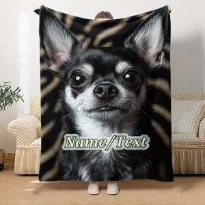 Personalized Cute Chihuahua Dog Print Flannel Throw Blanket - Customizable Name, Soft and Warm Fleece Blanket for Sofa, Bed, Travel, Office - No Electricity Needed, Featherless Polyester Fabric, Ideal Gift for Family or Friends