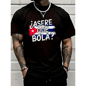 Asere Que Bola T-shirt Cuban Flag Graphic Tee Funny Cuban Slang Slogan Unisex Casual Loose Fit Cotton Short Sleeve Top Fabric Print