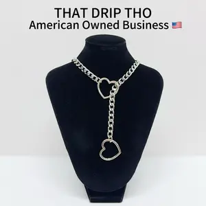 ThatDripTho Slip Chain with Heart O-Ring, Punk Style Necklace, Adjustable Daily Wear Chain for Women & Men, Exquisite Jewelry Gift for Date, Anniversary, Birthday, Christmas, Party