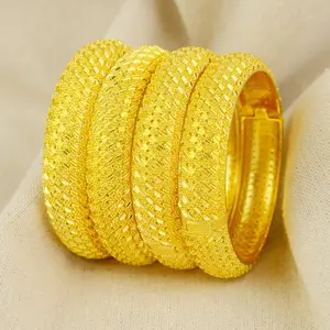 24k Dubai Gold Color Bangles For Women Dubai Bride Wedding Ethiopian Bracelet Africa Bangle Arab Jewelry Gold Charm Bracelet