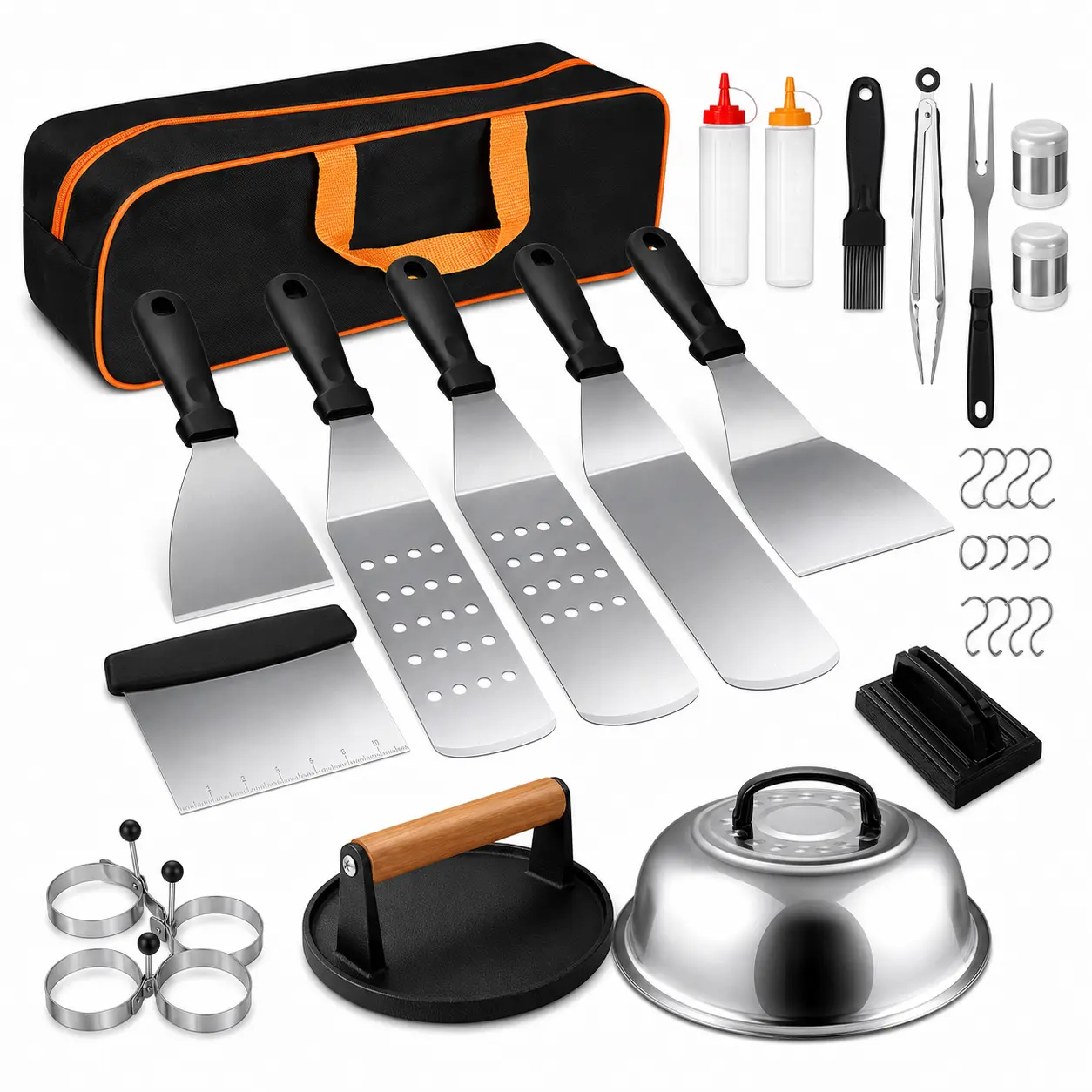 29-Piece Stainless Steel BBQ Grill Tool Set with Carrying Case – Griddle, Grill & Camping Accessories