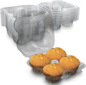 MT Products Clear Plastic Cupcake Containers 4 Compartment - Pack of 15