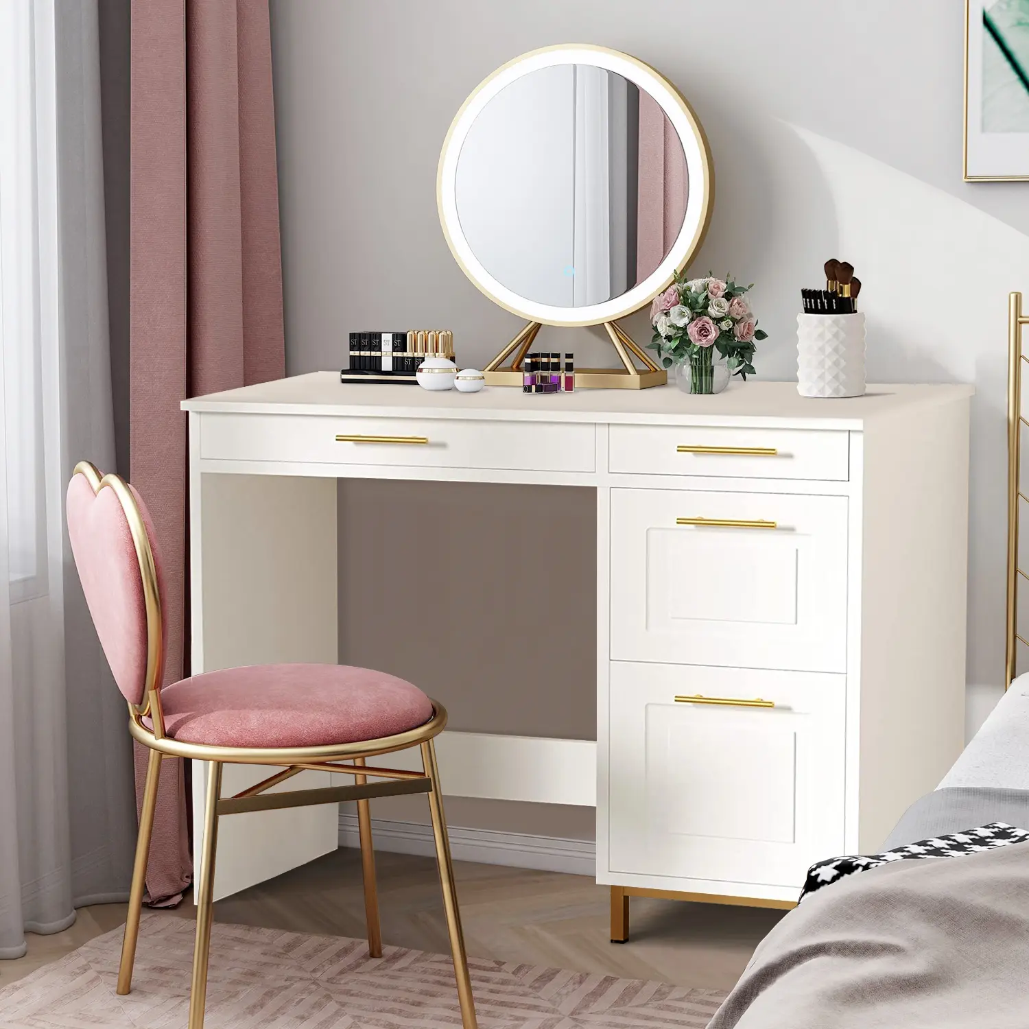 [SummerSale] HOMBCK Computer Desk with Drawers, White Desk with 4 Drawers, Home Office Desk for Small Space #home essentials#back to school