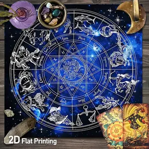 Zodiac Wheel Astrology Chart Tarot Card Tablecloth |  Mystical Celestial Design Altar Tablecloths | Horoscope Constellation Gaming Tablecloth | for Divination Witchcraft Astrology Oracle Cards Altar Cloths | Crystal Grid Meditation Table Cloths