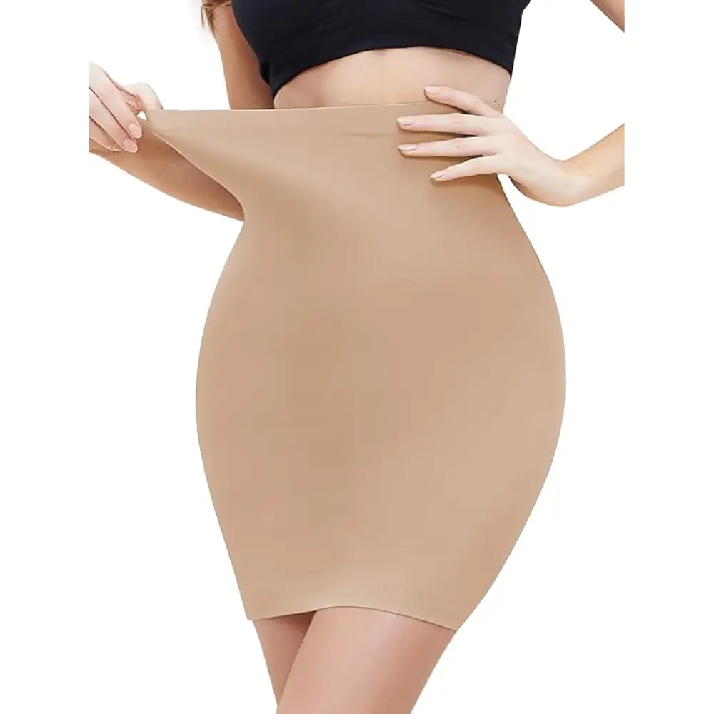 PAKNADA Lady's High Waist Seamless Tummy Control Minimalist Style Shapewear Mini Skirt - Everyday Breathable Lightweight Essential Women's Bottom, Black, Machine Washable, 75% Nylon 25% Spandex Fabric
