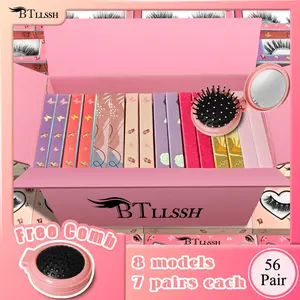 Cat Eye False Eyelashes with Box, 56 Pairs Natural Curling False Eyelashes with Comb, Lengthening Volumizing False Eyelashes for Women and Girls, Makeup, Wispy Lashes Kit, Eyelashes Set