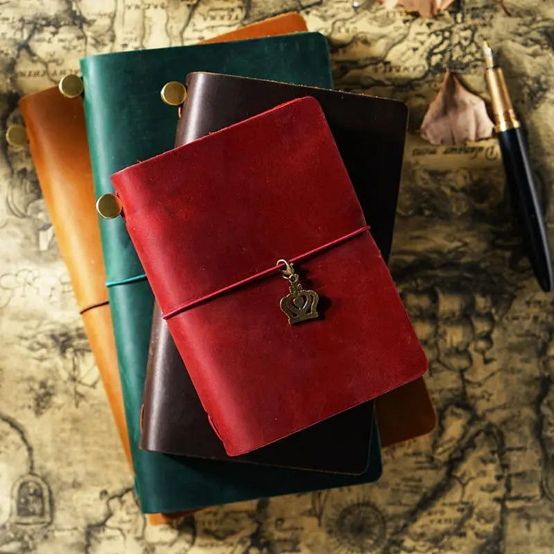 AIGUONIU Handmade Classic Vintage Cowhide Leather Notebook Cover - Passport-Size TN Planner for Travelers, Diary, Journal, Sketchbook