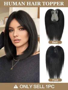 Real Human Hair Toppers, Hair Replacement for Women Daily 360° 3D Hair Pieces, Clip On Hairpieces with Thinning Hair Upgrade Middle Part Clip in Bangs20, 30cm Middle Part Bangs Hair Extension, Increases Top Volume, Perfect for Daily Wear