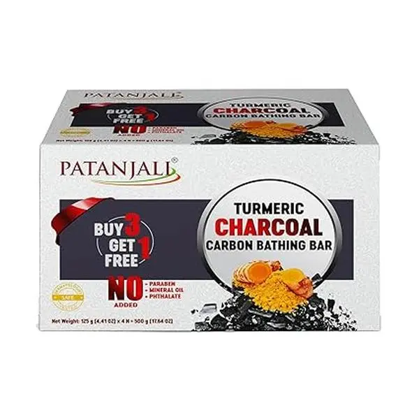Patanjali Turmeric Charcoal Body Cleanser Bar (125g) | Detoxifying Herbal Soap with Activated Charcoal & Turmeric | Deep Cleansing for Oily, Acne-Prone Skin