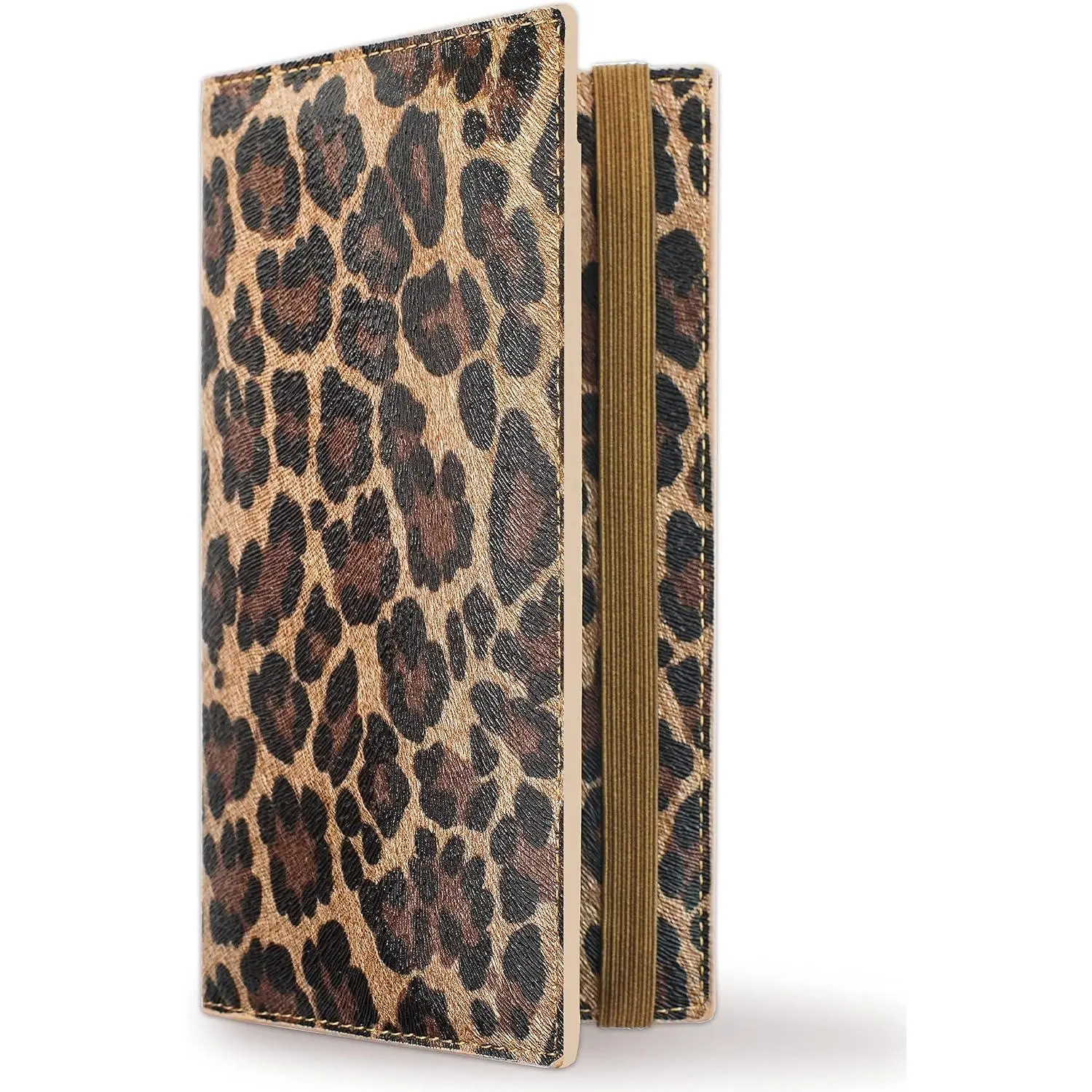 Checkbook Cover for Women, Dark Leopard - Premium Vegan Leather Holder for Personal Checks, Slim Design with Pen Loop, Clear Divider, Fits Top & Side-Tear Duplicate Checks