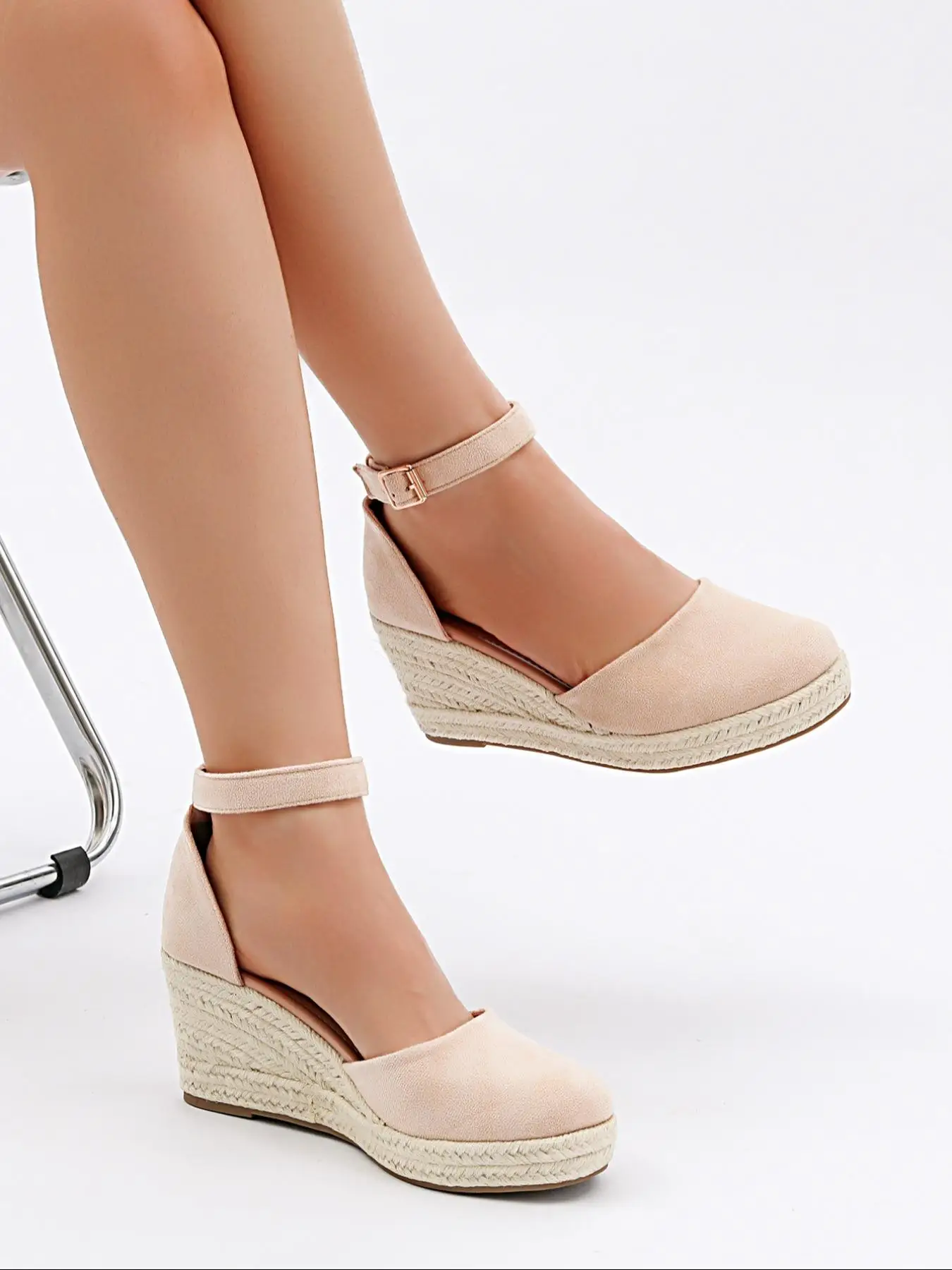 Women's Wedge Ankle Strap Sandals, Summer Outfits 2024 Boho Style Solid Color Wedge Platform Sandals for Beach Vacation, Wedge Heel Woven Shoes for Wo