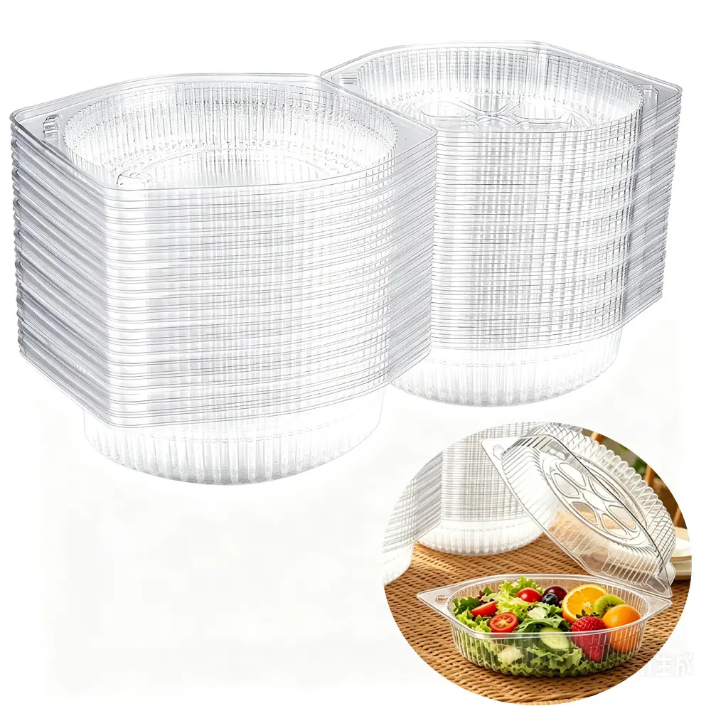 Disposable Plastic Food Packaging Containers, 40-Piece 6.7in Simple Transparent Boxes for Fruits, Salads, Cakes, Ideal for Parties