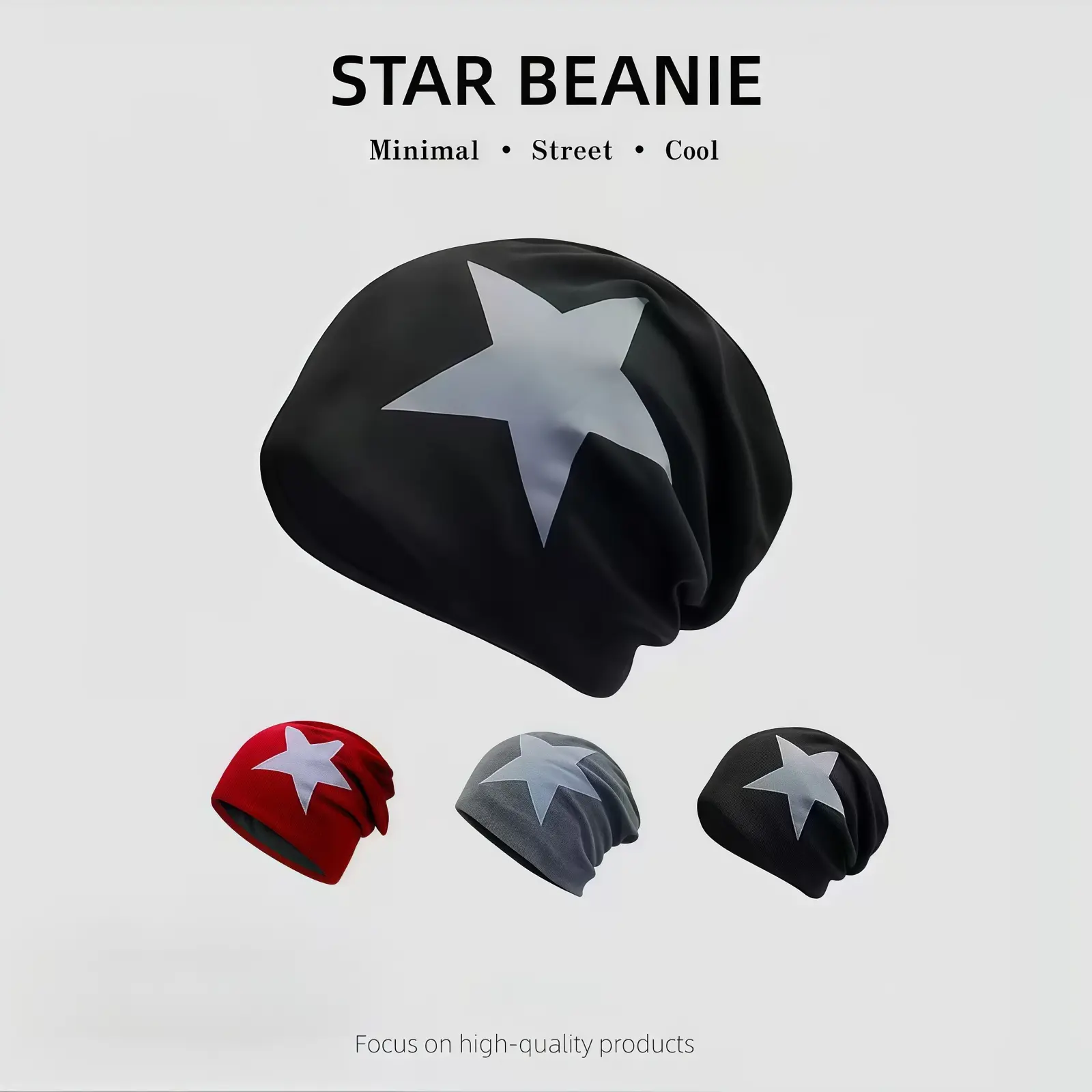 2026 Y2K Big Star Patch Slouchy Beanie, Adjustable Stretch Universal Fit Soft Headwear, All-Day Comfy Baggy Skull Cap, Trendy Streetwear All-Season Accessory for Men & Women, Perfect Skate, School & Daily OOTD Gift skullcap