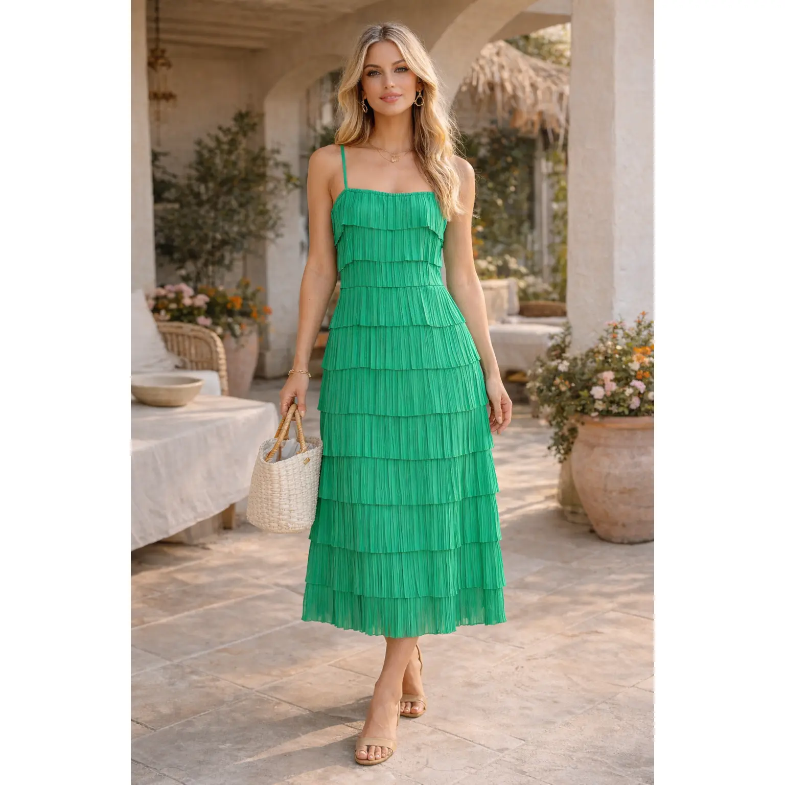 Whispering Pleats Chiffon Dress