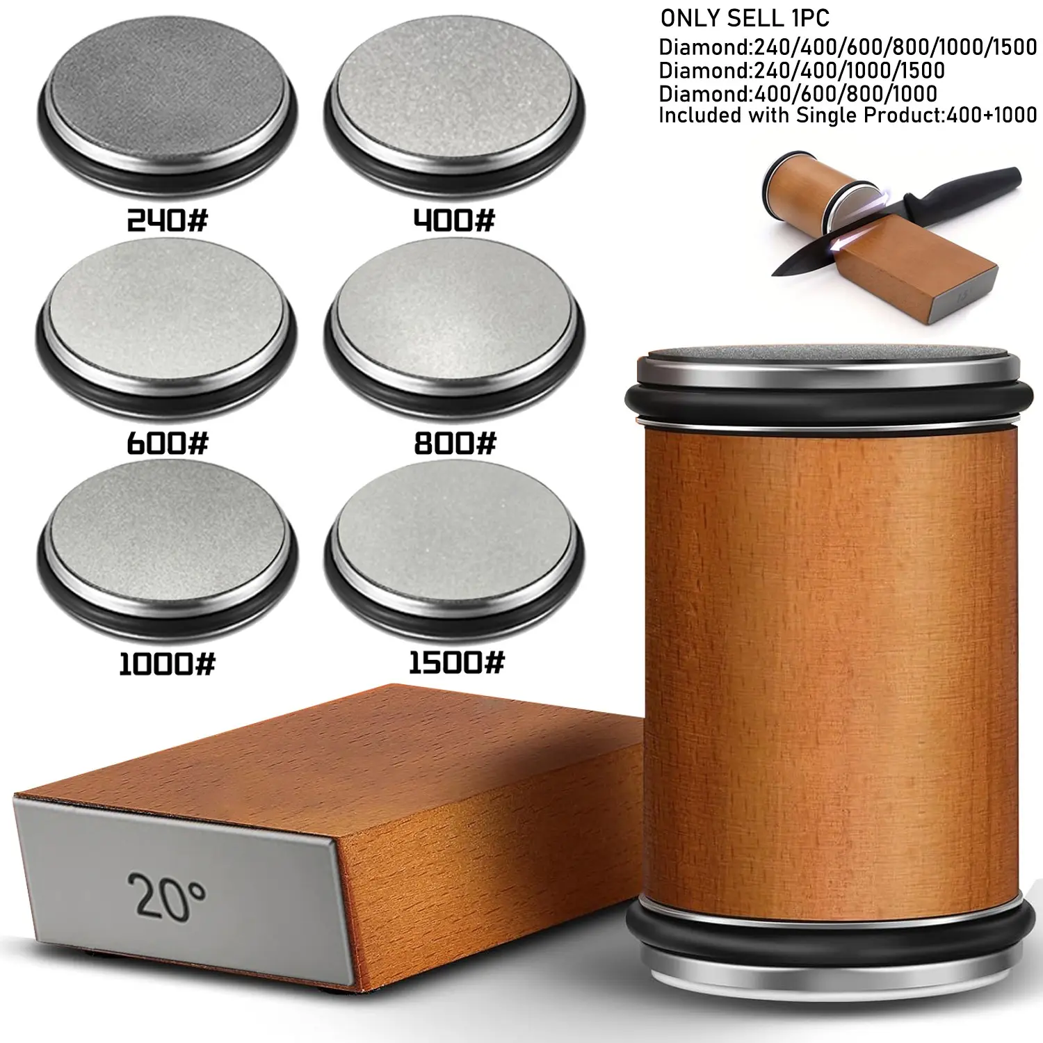 Rolling Knife Sharpener Knife Sharpener Tool, Rolling Knife Sharpener Kit, Knife Sharpening with Diamonds for Steel of Any Hardness, Kitchen knife Sharpener with 15 & 20 Degree Magnetic Angle Gifts for Loved Ones, Family, and Friends, Wooden, Kitchenware