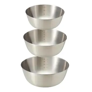 Thick Stainless Steel Salad Bowl Set, Japanese Cooking Bowls, Measuring Bowl, Mixing Bowl, Baking Bowl, 3-Piece Set for Meal Prep, Baking, Cooking