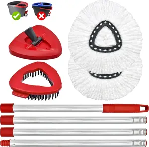 Spin Mop Head Replacement & Shower Floor Scrubber (No Bucket) Set, Compatible with O Cedar EasyWring 1-Tank System, Microfibre Mop Refill Heads for Cleaning All Hard-surfaced Floor, Easy to Replace Easy to Clean