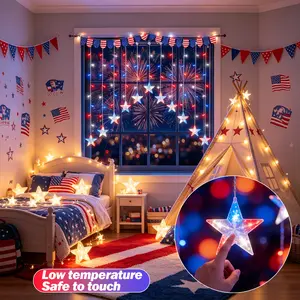 4th of July Patriotic Star Icicle Lights, 11.5ft 118LED Red White and Blue Curtain String Lights, 8 Modes Waterproof Connectable Window Decor for Independence Day, Outdoor Indoor