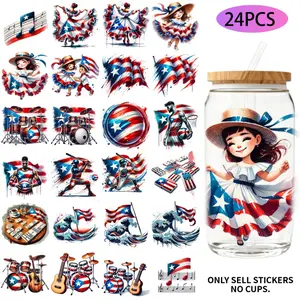 UV DTF Transfer Stickers - 24 pieces/set, Sticker Packs, Puerto Rico Theme, UV DTF 16OZ DIY transfer stickers suitable for 16-ounce water bottles, glass bottles, laptops, home decoration DIY, high-viscosity transfer paper, High Adhesive Stickers