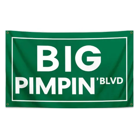 3x5 Ft Big Pimpin' Blvd Green Street Sign Synthetic Cloth Wall Tapestry Flag - Durable Polyester Decoration Items for Home Decor Supplies, College Dorm Room, Man Cave