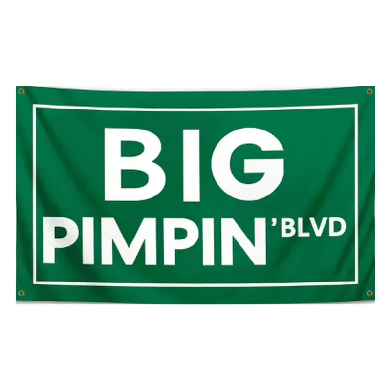 3x5 Ft Big Pimpin' Blvd Green Street Sign Synthetic Cloth Wall Tapestry Flag - Durable Polyester Decoration Items for Home Decor Supplies, College Dorm Room, Man Cave