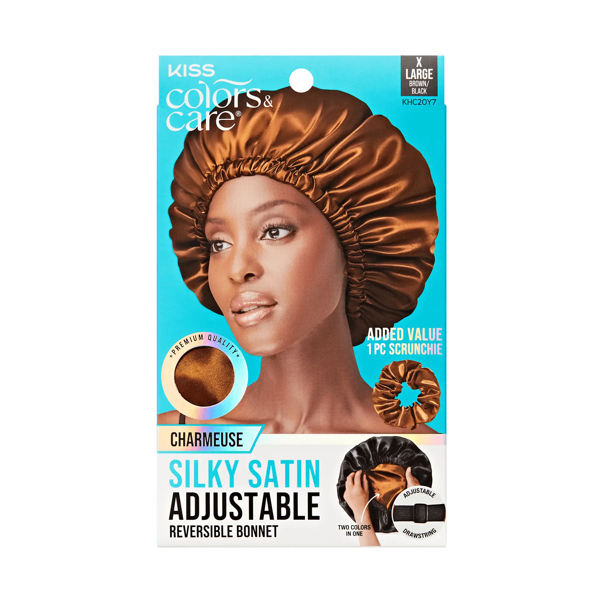 Kiss Colors & Care Charmeuse Silky Satin Adjustable Reversible Bonnet - Brown & Black | Reversible, Extra-Large, Silk Bonnet, Sleep Bonnet, Hair Accessories