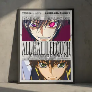 Lelouch Lamperouge Code Geass Anime Poster, All Hail Lelouch Manga Wall Art Print, Japanese Mecha Sci Fi Room Decor, Classic Anime Artwork, Poster Only, No Frame Included