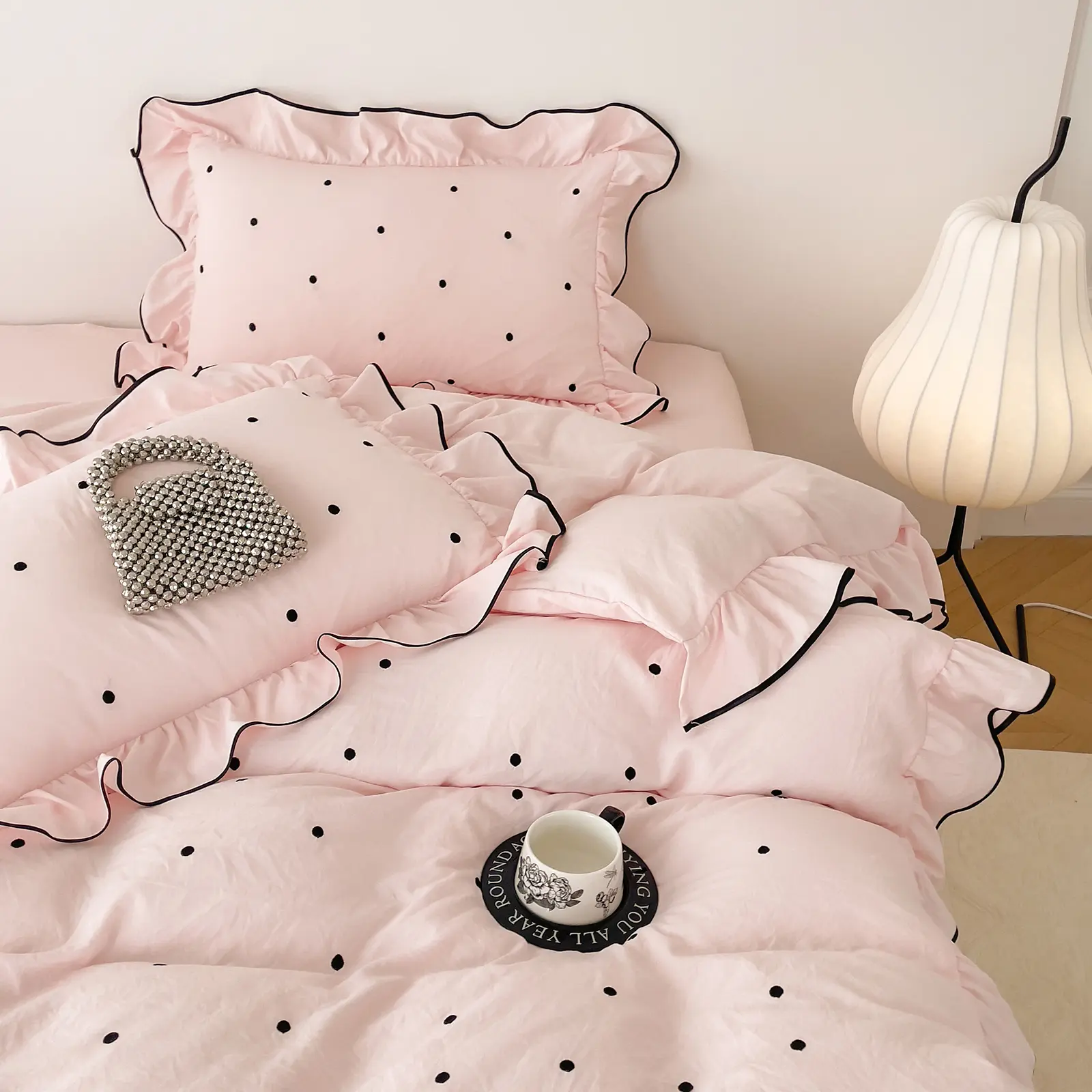 AOJIM 3-Piece Polka Dot Duvet Cover Set, Twin Size Brushed Microfiber Blush Pink Bedding Set - 1 Skin-Friendly Comforter Cover, 2 Pillowcases, Breathable, Wrinkle & Shrink Resistant, 3-Piece Set Duvet Cover Sets, Breathable Duvet Cover Sets