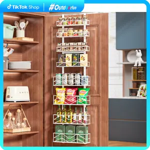 6/8 Tier Over the Door Pantry Organizer Rack - Metal Pantry Organization and Storage with Adjustable Baskets, Easy to Install Hanging Over the Door Spice Rack Shelf,Home & Kitchen Hanging Door Organizer