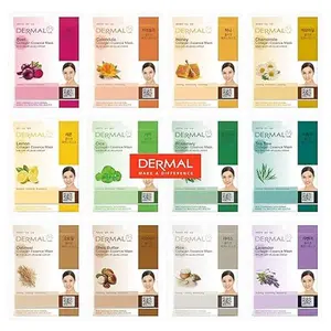 DERMAL 12 Combo Pack Collagen Essence Korean Face Mask, Hydrating & Soothing, Unisex Skin Treatment Mask