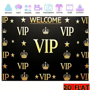 1pc Royal Backdrop Crown VIP Theme Golden Black Design Extra Large Polyester for Wedding Birthday Anniversary Christmas Mother Day Graduation