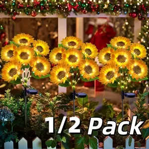 2 Pack Solar-Powered Sunflower String Lights - Festive Outdoor Lighting Garden & Lawn Decor with Rechargeable Nickel Battery, Perfect for Christmas, Halloween, Easter, and New Year Celebrations